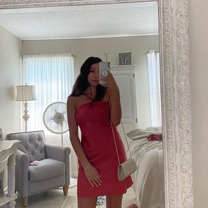 Silky red halter top mini dress